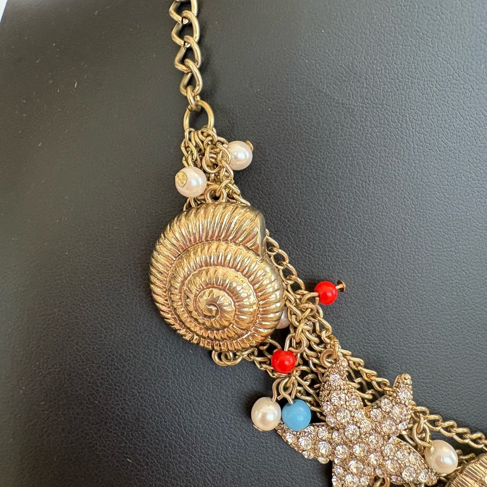 Gold Tone Seashell Statement Nautical Necklace Bi… - image 4